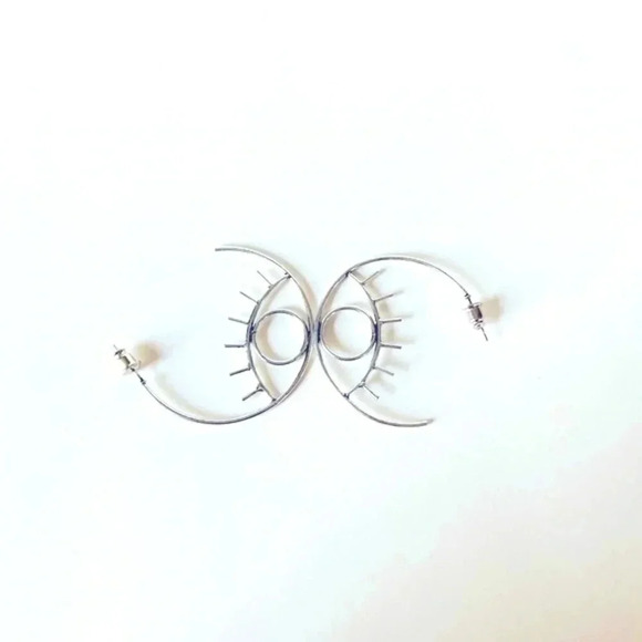 Marlyn Schiff Silver Tone Eyelash Hoop Earrings - Picture 3 of 3